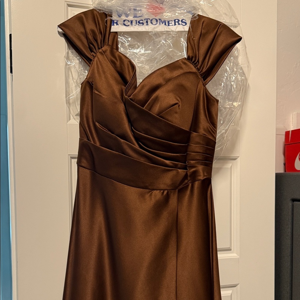 Elegant Brown Evening Dress off shoulder wedding guest dress/ prom